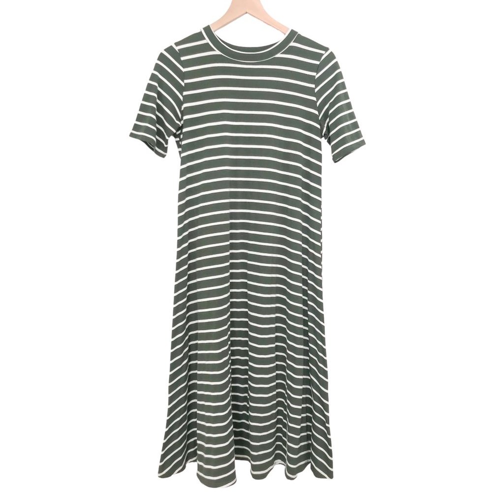 Olive Striped Jersey Midi Dress